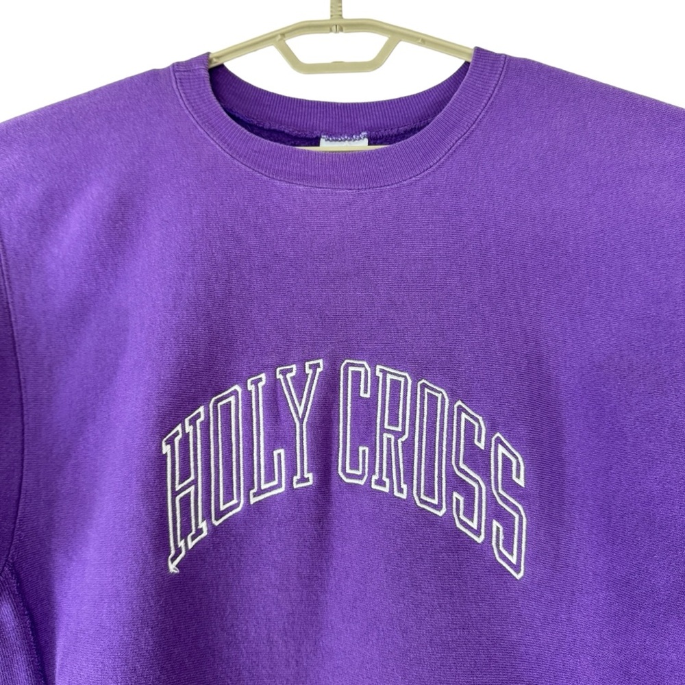 Champion Reverse Weave Sweatshirt Vintage USA Holy Cross School Crew neck Purple